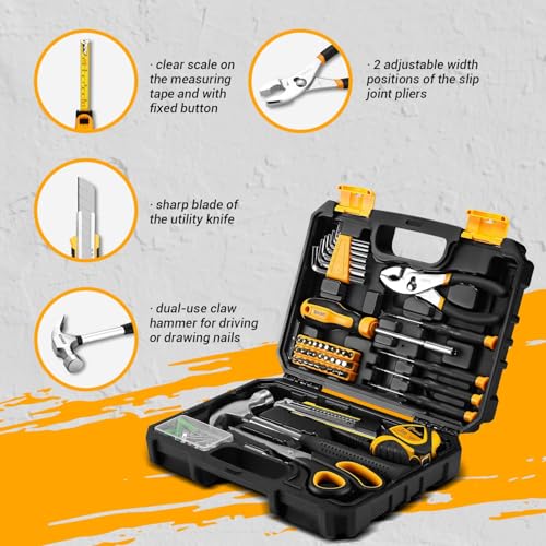 General Household Hand Tool Kit with Plastic Toolbox Storage Case, All Purpose Home Tool Kit Includes Essential Tools for Office College Repairs, 50 Piece - view 5