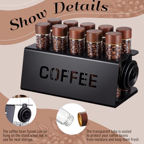 Single Dose Coffee Bean Storage Kit 10 Glass Test Tubes(2 Oz) with Acrylic Stand and Funnel Airtight Espresso Dosing Tubes Coffee Organizer for Countertop Home Barista Essentials - view 3
