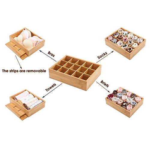 Bamboo Closet Drawer Divider - Storage Organizer with 15 Compartments, Drawer Organizer, Storage Box for Belts, Ties, Bras, Briefs, Socks & Jewelry - Natural - view 5