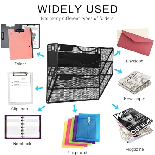 3-Tier Magnetic File Holder, No Drilling Installation File Cabinet Organizer, Black Magnetic File Organizer, Magazine Rack, Magnetic Paper Holder for Refrigerator, File Cabinets, Whiteboard - view 7