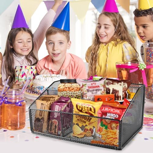 Snack Station Organizer for Pantry Shelf,Snack Bar Station Storage Basket with 3 Compartments,Stackable Wire Baskets for Storage Pantry Bin,Snacks & Chips Organizer,Kitchen Organization Box - view 5