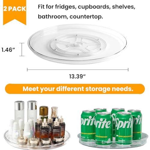 Large 13" Lazy Susan Cabinet Organizer, Non-Skid Lazy Susan Turntable Clear Lazy Susan Tray Storage Containers for Pantry, Kitchen, Countertop, Bathroom-2 Pack - view 2
