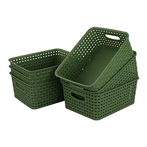 Plastic Weave Storage Baskets for Kitchen Bathroom, Green, 6 Packs - view 2
