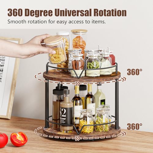 12" Wood Lazy Susan, 2 Tier-Rotating Spice Rack, Rustic Brown - view 2