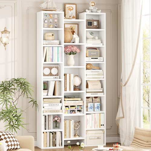 71'' H White Bookshelf with 21 Cubes, Triple Wide Tall Bookshelf - view 4