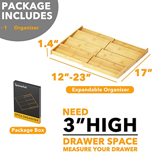 Bamboo Spice Drawer Organizer, (Need 3" Deep Drawer) Expandable 4 Tier Spices Rack for Cabinet, Kitchen Seasoning Storage Insert (Jars Not Included, From 12" to 23" Wide) - view 5