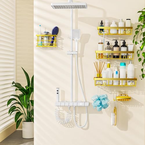 Adhesive Shower Caddy Organizer Shelves Rack - 5 Pack Corner Bathroom Storage Organization, Home & Kitchen Decor Inside RV Accessories, Hanging First Apartment Household Camper Essentials - view 5