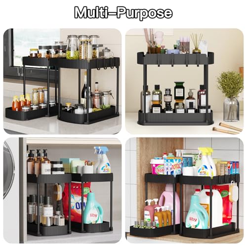 2 Packs Under Sink Pull-Out Storage Organizers, 12.8 Inches, Black - view 6