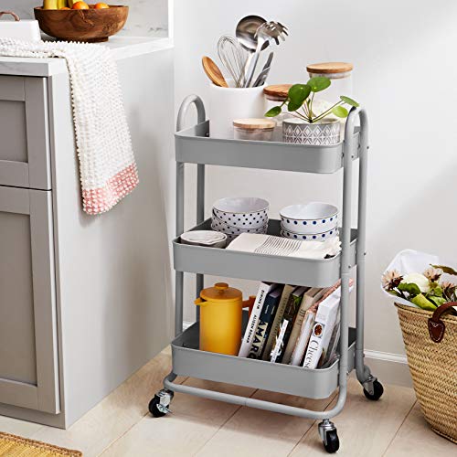 3-Tier Rolling Utility or Kitchen Cart, Lockable Wheels, Multifunctional Storage, Mobile Shelving Unit, Metal Storage Organizer, Charcoal - view 6