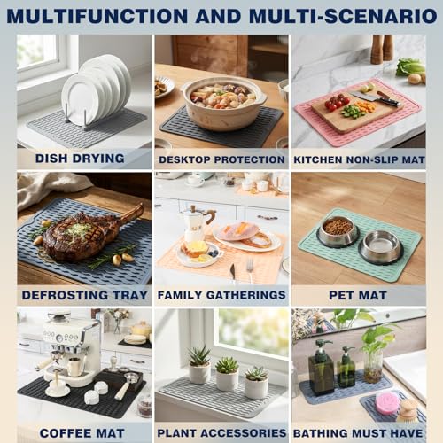 2 Pack Silicone Dish Drying Mat for Kitchen Counter Heat Resistant Under Sink Waterproof Coffee Bar Accessories Dining Rack Stone Utensil Holder Countertop Decor Must Haves 2026 - view 4