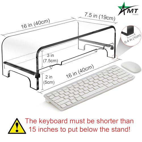 2 Tier 5.7 Inch High Acrylic Laptop Monitor Stand & Computer Riser with Cat Keyboard Protector, Space-Saving Design, Extra Storage, Clear Shelf - Ideal for Monitors, Laptops, Printers, Desktop - view 4