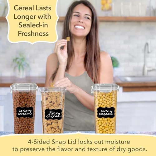 Airtight Cereal Containers with Lids – 3 Piece Tall Kitchen Pantry Organization Set, BPA-Free Clear Plastic, Pour Spout Lids for Breakfast Cereal, Rice, Flour, Sugar, Snacks - view 3