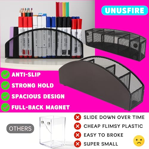 Large Magnetic Marker Holder, Heavy Duty Magnetic Whiteboard Organizer, 5 Slots Mesh Metal Magnetic Dry Erase Marker Holder Pencil Cup Caddy for Whiteboard Fridge Office (Black) - view 3
