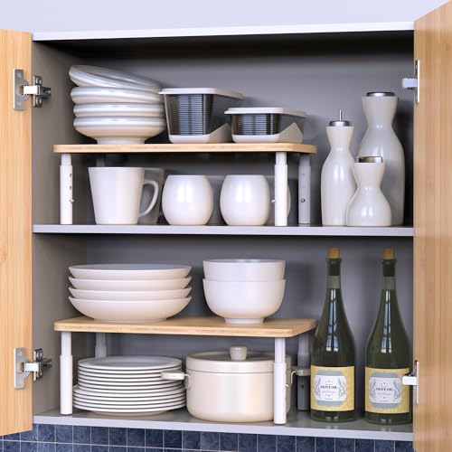 Bamboo Cabinet Organizer Shelf 2 Pack, Height Adjustable - view 4