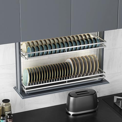 Smart Kitchen Dish Rack Lifting System,Pull Down Shelf for 36" Upper Cabinets;Touch Switch,Anti-Collision;LED Light;2-Tier Heavy-Duty Wall Mounted Cabinet Organizer Appliance Lift - view 5