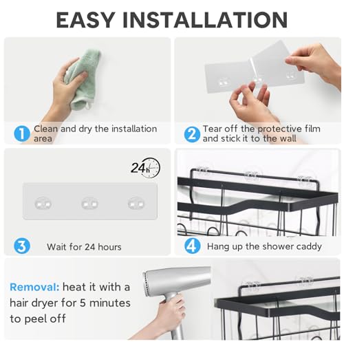 14 Pack Shower Caddy Adhesive Replacement, Strong Adhesive Hooks, Waterproof Shower Adhesive Strips, No Drilling, for Bathroom Storage Shelves and Kitchen Racks - view 5