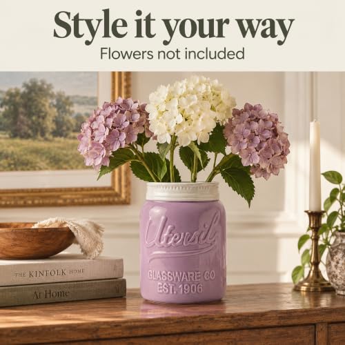 Purple Mason Jar Utensil Holder – Wide Mouth Ceramic – Farmhouse - view 6