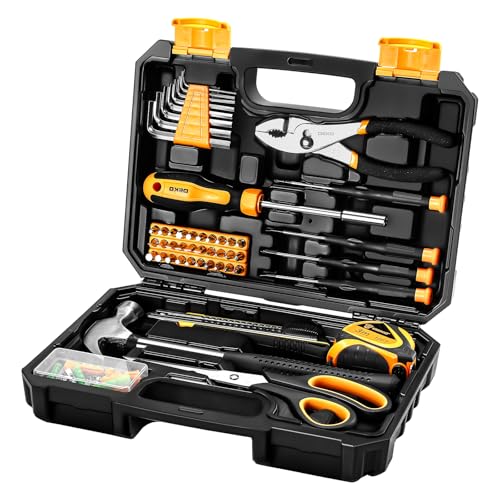 General Household Hand Tool Kit with Plastic Toolbox Storage Case, All Purpose Home Tool Kit Includes Essential Tools for Office College Repairs, 50 Piece