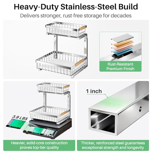 Under Sink Organizer, Thickened L-Shaped 2 Tier Pull Out Cabinet Storage - view 2