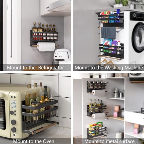 Magnetic Spice Rack for Refrigerator Magnetic Paper Towel Holder Shelf Fridge Magnet Organizer Spice Rack Organizer Kitchen Organization Kitchen Storage,black - view 3