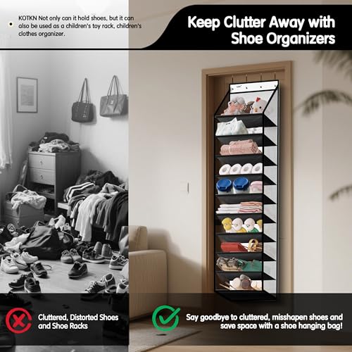 10 Tier Hanging Shoe Rack - Heavy Duty Behind The Door Hanging Shoe Rack, Sturdy Oxford Cloth, 20+ Pairs Over The Door Shoe Cabinet for Boots and Sneakers - Save 50% Closet Space! (Piano White) - view 7