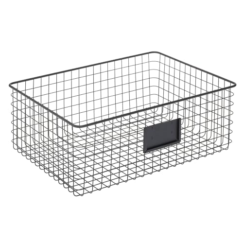 Wide Steel Wired Storage Organizer Bin Baskets with Label Slot for Kitchen Pantry, Cabinet, Organizing Holder for Food, Drinks, Snacks, Produce, Omaha Collection, 2 Pack, Matte Black - view 4