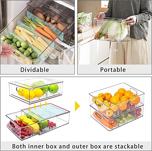 4 pack Stackable Refrigerator Organizer Bins Pull-Out Drawers for Fruit and Veggies Storage Organizer for Fridge Clear Drawer Containers with Handle Divided Organization for Produce Saver - view 4