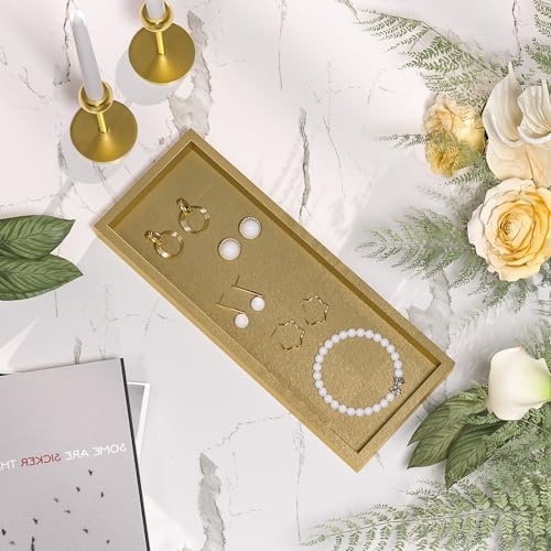 Gold Bathroom Vanity Tray for Soap Dispenser, Perfume, Jewelry, Candle, Makeup, Decor, Toilet Tank Tray, Kitchen Tray for Spice, Salt, Coffee 11.3”L x 4.4”W x 1.14”H - view 5