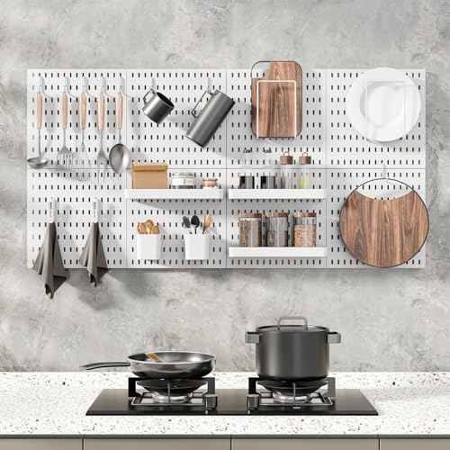 Pegboard Combination Kit, Wall Mounted Storage Set with 8 Pegboards & 32 Accessories Hanging, White Peg Boards Organizer for Walls Display, Crafts Organization, Kitchen Organizer, 22" x 44" - view 3