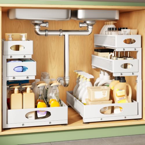 Under Sink Organizer 3-Tier Slide Out Drawer for Bathroom 2-Pack