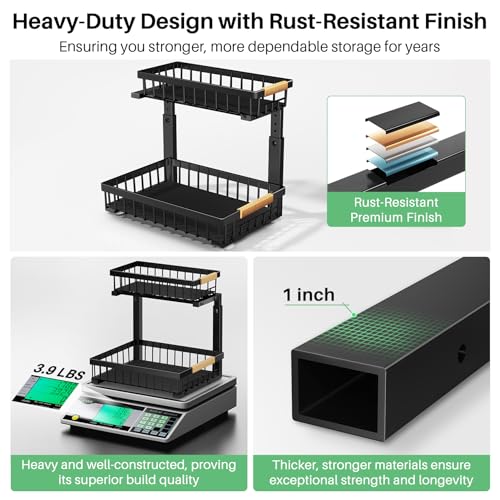 Under Sink Organizer, 2 Tier Under the Sink Storage, Slide out Pull out Cabinet Organizer Shelf, Metal Sliding Drawer for Kitchen Bathroom Pantry Closet Organization Rack, Black, 2 Pack - view 5