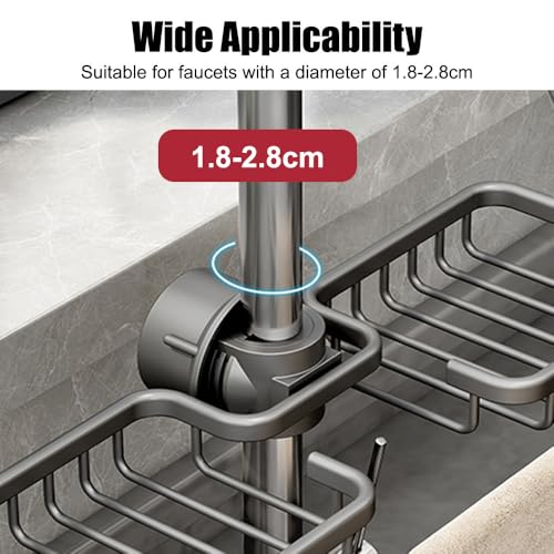 Kitchen Sink Faucet Organizer,Sponge Holder Organizer Sink Drain Holder Over Faucet with Hook for 0.7-1.1inch Round Water Pipe - view 5