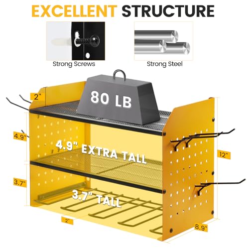 Power Tool Organizer Wall Mount, 3-Layer Drill Rack, Yellow - view 3