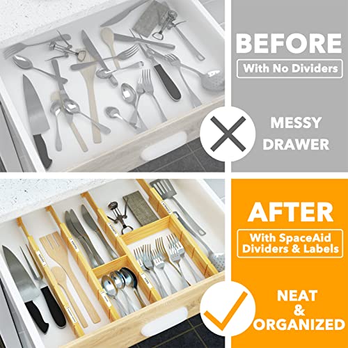 Bamboo 13.25-17“ Drawer Dividers (Need 2.35" Deep Drawer) Kitchen Adjustable Organizers, Expandable Organization for Home, Office, Dressers, 4 Dividers with 9 Inserts - view 3