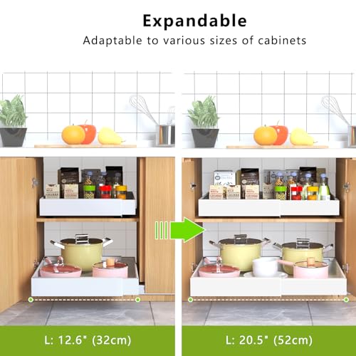 2 Pack Pull Out Cabinet Organizer 21" Deep Expandable Slide Out Drawer Organizers,No Drill Pull Out Drawers Adhesive with Nano Compatible Framed Cabinets Shelves For Kitchen Pantry Adjustable Width - view 3