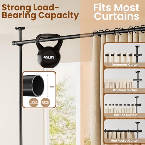 Room Divider Curtain Rod No Drilling Room Separation for Wide Space, Black - view 4