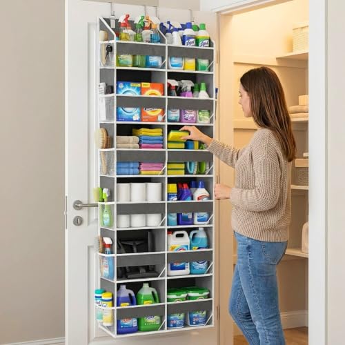 Over the Door Organizer 6 Tiers, Extra Large Behind Door Storage of 12 Compartments, 80 lbs Weight Capacity Hanging Storage Organizer with Clear Window Kids Toys, Shoes, Diapers, Room storage - view 6