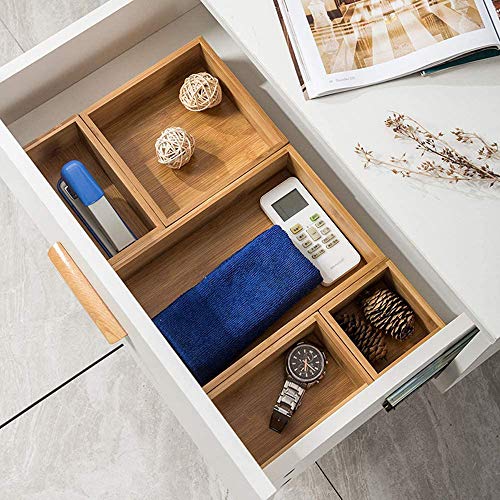 Set of 5 Bamboo Drawer Organizer Boxes, Desk Storage Box Kit, Drawer Storage Containers Tray Bins for Office, Kitchen, Bedroom, Children Room, Craft, Sewing - view 4