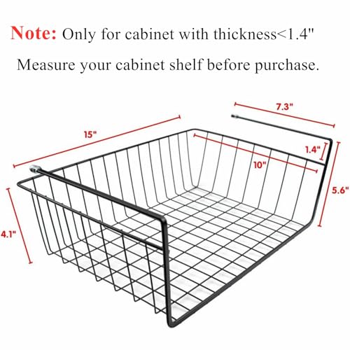 2 Pack Black Under Shelf Wire Basket, Hanging Storage Baskets Under Cabinet Add-on Storage Racks, Slide-in Baskets Organizer for Kitchen Pantry Desk Bookshelf - view 2
