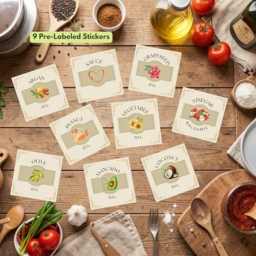 Glass Olive Oil Sprayer for Cooking 16oz/470ml – Transparent 2-in-1 Glass Oil Sprayer & Dispenser with 9 Labeled Stickers, Kitchen Gadgets & Air Fryer Accessories, Olive Oil Dispenser – Black - view 3