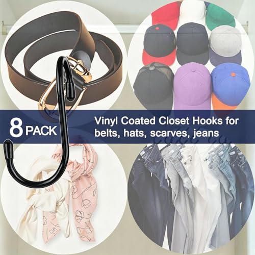 8 Pack Purse Hanger for Closet, Vinyl Coated Unique Twist Design Black Bag Hanger Hooks, 5 Inch Large Closet Rod Home Storage Hooks Purse Organizer for Hanging Handbags, Belts, Hat, Backpack - view 6