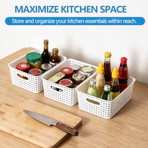 6-Pack Small Storage Baskets, Woven Plastic Basket, White - view 7