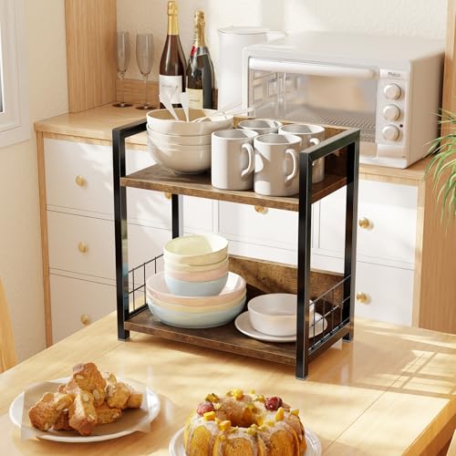 Countertop Shelf Organizer, 2 Tier Kitchen Spice Rack, Coffee Bar Station Storage, for Kitchen Cabinet Bathroom Living Room, Brown, M - view 2