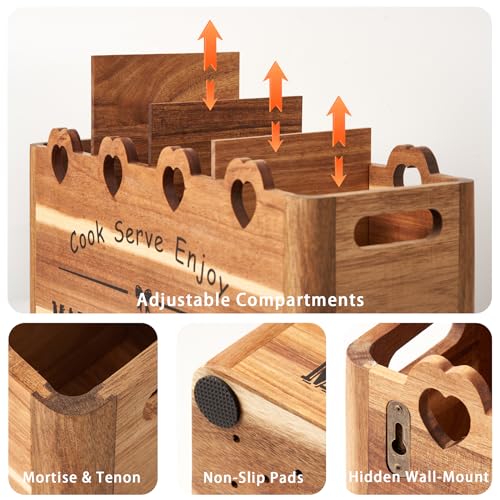 Kitchen Utensil Holder, Large Acacia Wood Organizer for Countertop | Extra Large Farmhouse Style with 4 Compartments, Rustic Wooden Storage for Cooking Tools & Cutlery - view 3