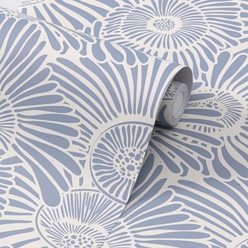 Blue and White Boho Floral Peel and Stick Wallpaper, 15.7"x394"