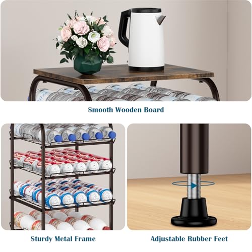 Water Bottle Organizer 5 Tier Free Standing Water Bottle Holder Rack Large Capacity Bottled Water Storage Rack Metal Soda Can Beverage Drink Stand Shelf for Kitchen Pantry Office, Brown - view 3