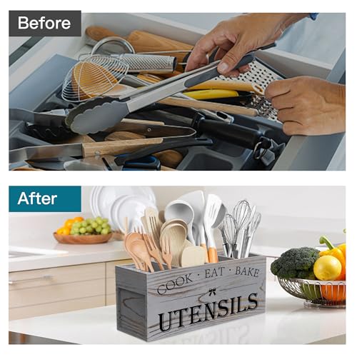 Extra Large Utensil Holder Countertop for Kitchen Counter,Grey Grain - view 3
