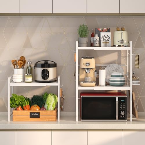 Expandable Microwave Stand Kitchen Countertop Organizer, White - view 4