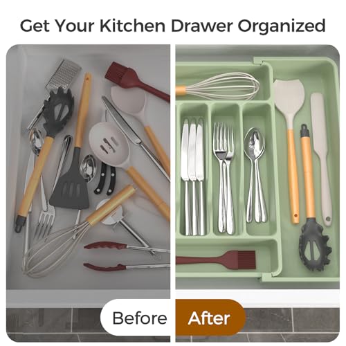Extra Large Expandable Silverware Organizer, Flatware Tray, Green - view 6