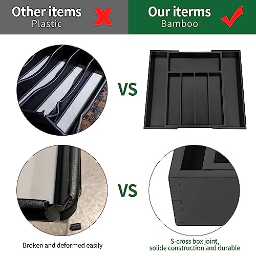 Bamboo Silverware Drawer Organizer, Black Kitchen Utensils Tray - view 5